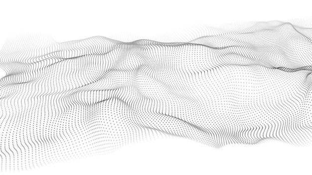 Wave 3d Wave of particles Abstract white geometric background Big data Technology illustration