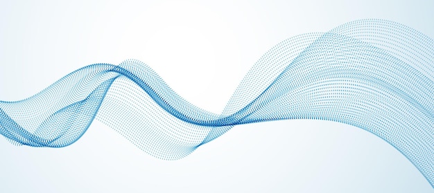 wave line of flowing particles abstract vector background, smooth curvy shape dots fluid array. 3d shape dots blended mesh, future technology relaxing wallpaper.