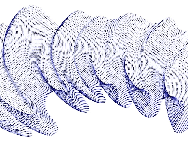wave of flowing particles abstract vector background, smooth curvy shape dots transparent tulle textile on wind. 3d shape dots blended mesh, relaxing tranquil wallpaper.