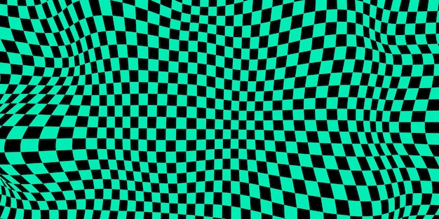 Wavy chessboard on a green background Chessboard concept Wave distortion effect Vector illustration