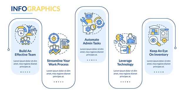 Ways to increase business efficiency rectangle infographic template Data visualization with 5 steps Process timeline info chart Workflow layout with line icons LatoBold Regular fonts used