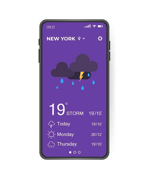 weather application user interface ui ux elements realistic smartphone with weather app vector illustration concept