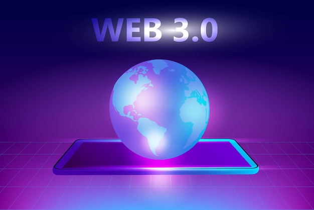 Web 30 typography on blue background new version website using blockchain technology