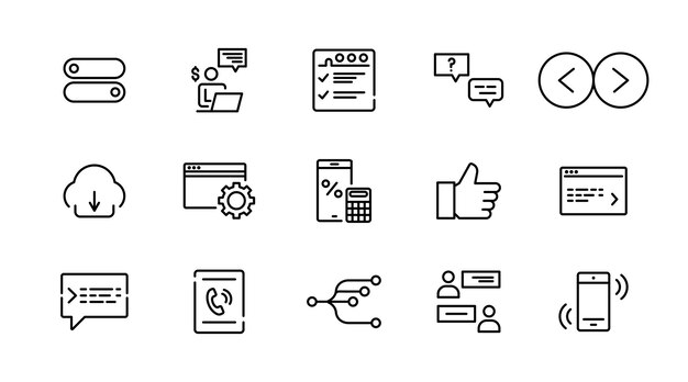 Web and app line icon set User interface app web contact UI thin outline icon pack