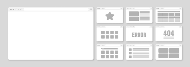 Web browser window pages layout with toolbar and search field Modern website internet page in flat style Browser mockup for computer tablet and smartphone Adaptive UI Vector illustration