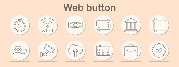 Web button set icon Stopwatch wifi chat chip calendar building check transfer money briefcase upload camera tech digital online internet interface web control navigation