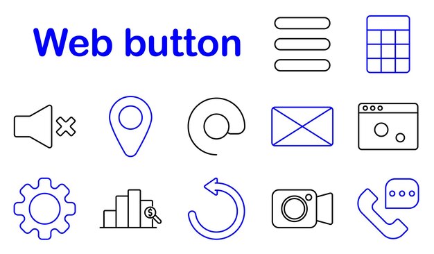 Web button set icon Volume control location refresh settings camera statistics email browser call communication technology web interface UI multimedia internet interaction online tool