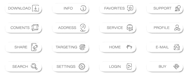 Web buttons collection with shadow Different app button collection
