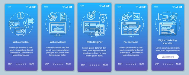 Web consulting onboarding mobile app page screen vector template