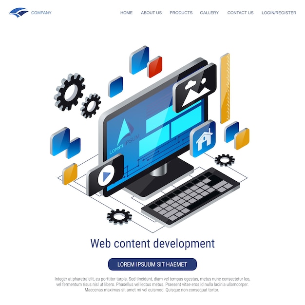 web content development 3d isometric vector concept illustration