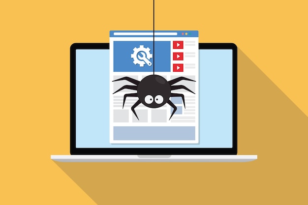 web crawler crawling website data server on computer internet with modern flat style