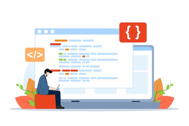 web design concept and work mobile app programming and remote work coding