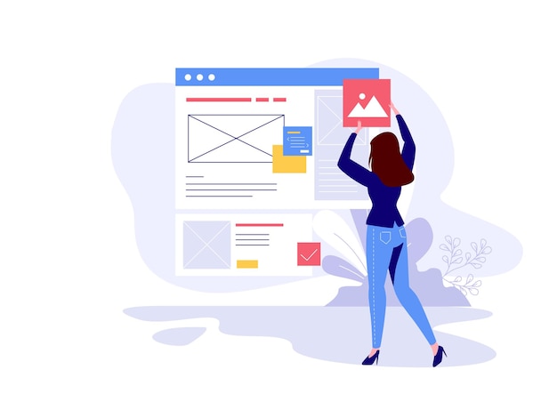 Web Design Process Illustration Creating a Website Wireframe with User Interface Elements