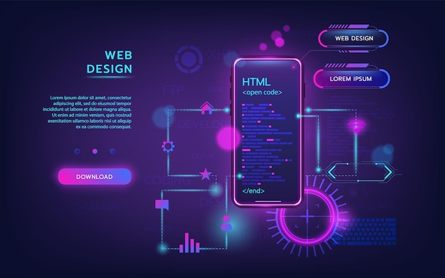 Web design Software mobile app download landing Website UI template Digital HTML code Smartphone programming Phone modern technology Infographic development Vector internet banner