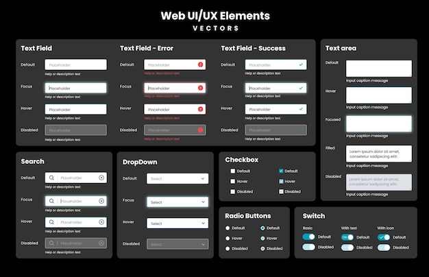 Web design UI elements. UI UX Design elements for web and application. Flat Design Forms.