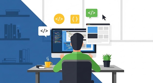 Web Developer Coding and Building Websites at a Desk