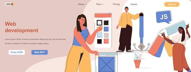 web development concept developers create an interface designers draw buttons