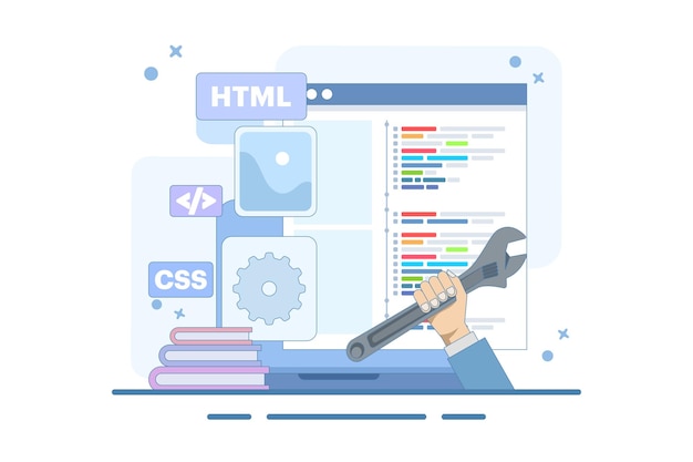 web development concept or programming languages or programmer developing website
