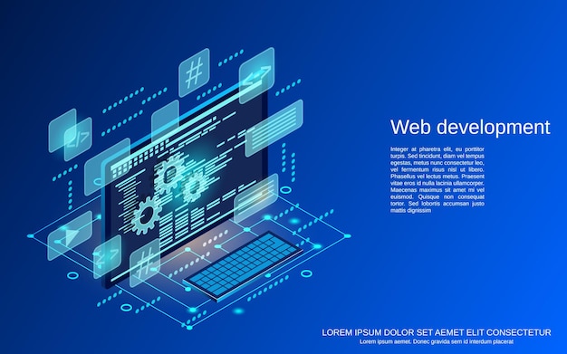 web development flat 3d isometric vector concept illustration