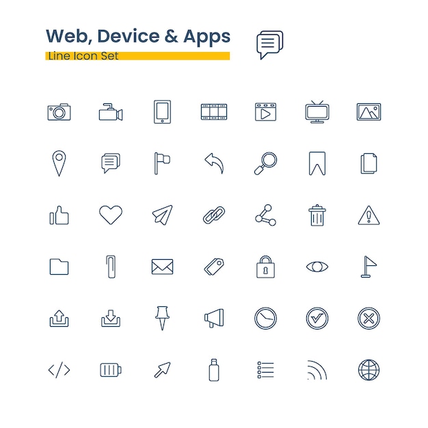 web device and app line icon set