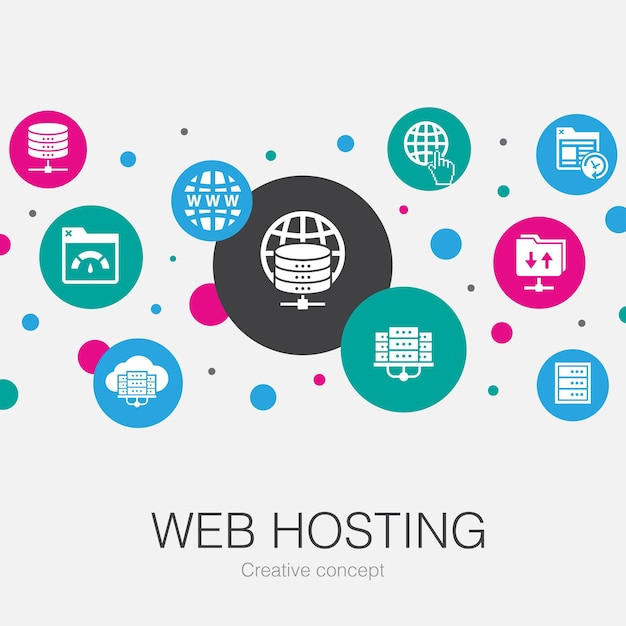 Web hosting  trendy circle template with simple icons. Contains such elements as Domain Name, Bandwidth, Database, internet