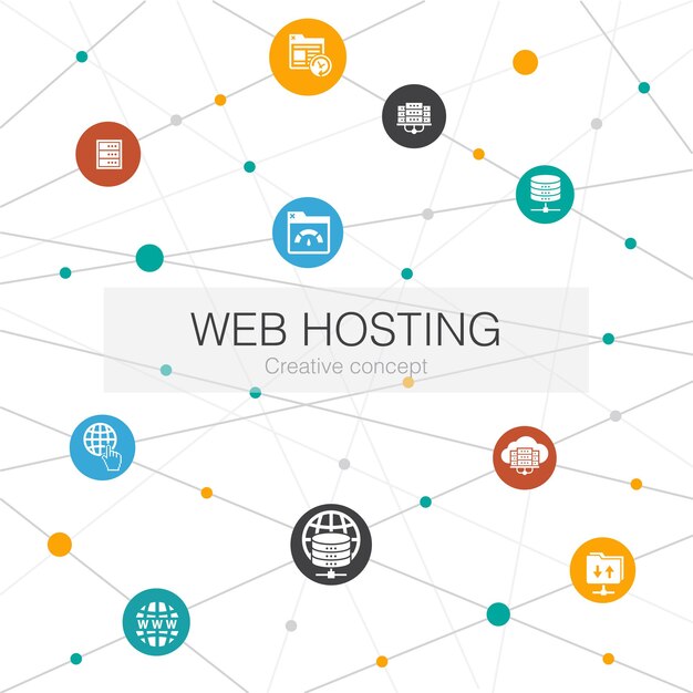 Web hosting  trendy web template with simple icons Contains such elements as Domain Name
