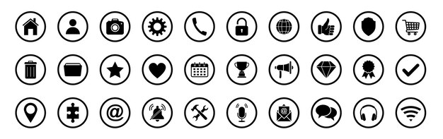 Web icon set Home email address globe chat message mail telephone information support search website icon Contact and web icons set Website set icon vector