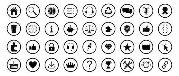 Web icon set Home email address globe chat message mail telephone information support search website icon Contact and web icons set Website set icon vector