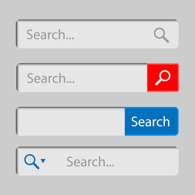 Web search field. Search bar set interface elements with button.