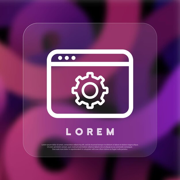 Web site setting icon. Web development. Technical support, programming and coding. Website maintenance. Glassmorphism style. Vector line icon for Business and Advertising