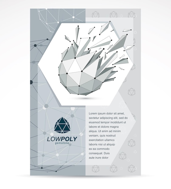 Web technologies company booklet cover design. 3d origami abstract grayscale mesh object, vector abstract design element with broken fractures.