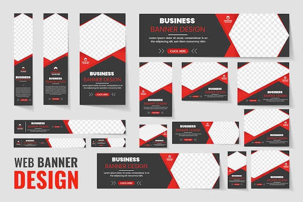 Web template Set Horizontal header web banner red color cover header background for website design