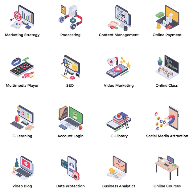 webinar podcasting isometric icons pack 