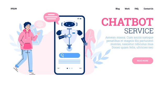 Website banner mockup for chatbot customer service cartoon vector illustration