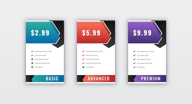 website comparison checklist pricing table design template