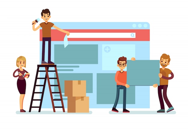 website construction and web design ui with people team. web interface development vector concept. web ui and interface development page illustration