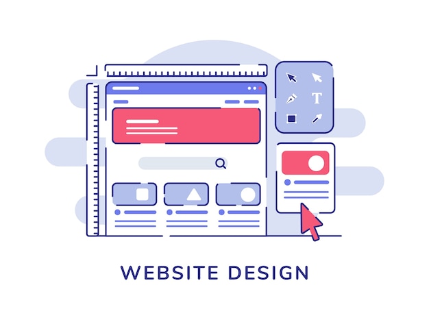 Website design concept wireframe ui develop process on computer screen with flat outline style