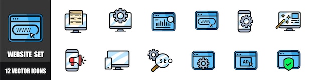 Website set icons Browser icons Flat style Vector icons