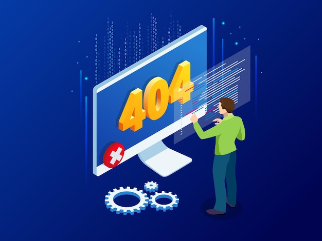 Website under construction page. Isometric error 404 page layout vector design. Website 404 page creative concept. The page you requested could not be found.