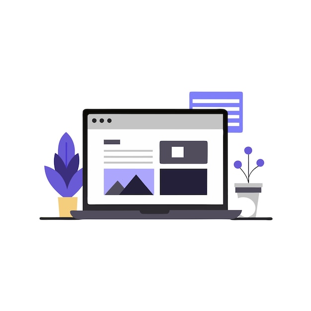 website webpage illustration on monitor screen clip art white background