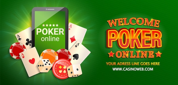 Welcome banner to online pokerOnline Casino in smartphoneWeb landing page template