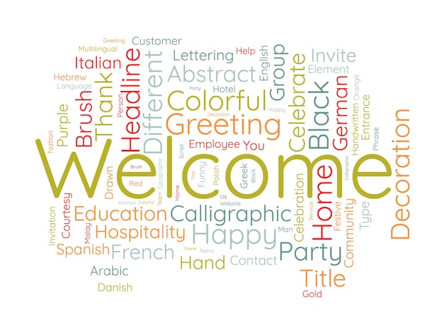 Welcome wordcloud template Greeting concept vector background