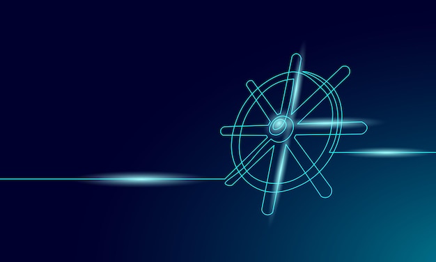 Wheel helm computer developer app concept. Business digital open source program. Data coding steering 3D low polygonal vector line illustration