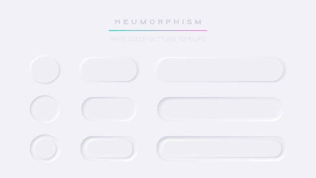 White button Neumorphism design elements vector set Modern ui buttons for Application or Web design