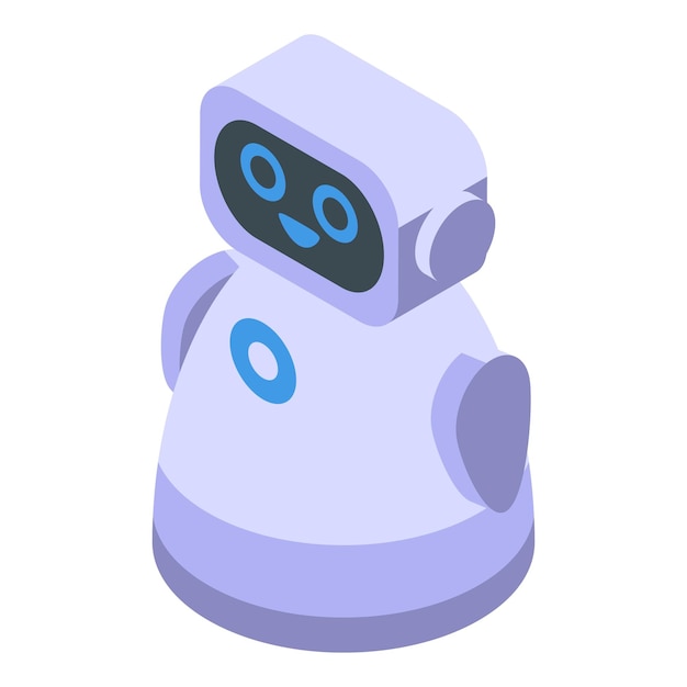 White chatbot smiling with digital face isometric view