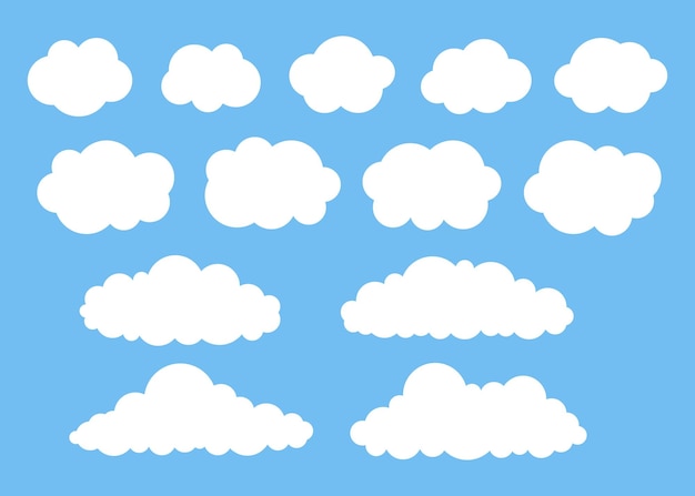 White cloud shape blue sky set weather icon style different clouds Graphic element collection Vector