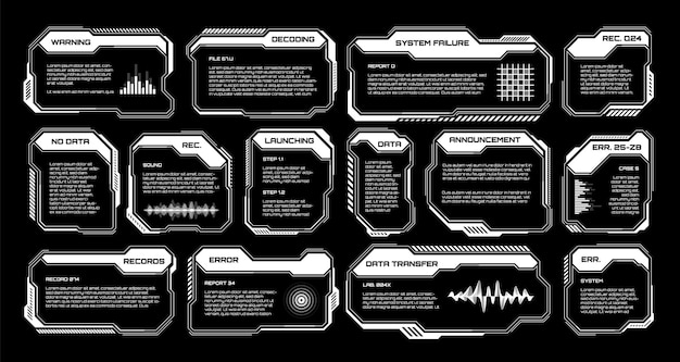 white futuristic hud ui elements scifi user interface text boxes callouts warning message frames