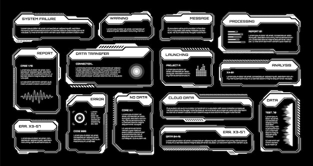 white futuristic hud ui elements scifi user interface text boxes callouts warning message frames