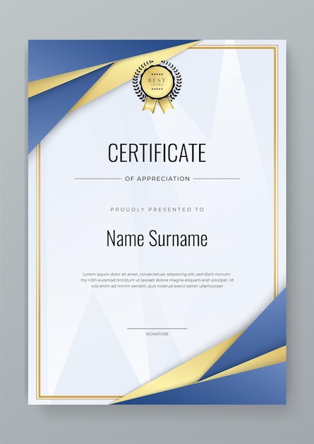 white gold and blue certificate of achievement template with place for your content white black and gold design