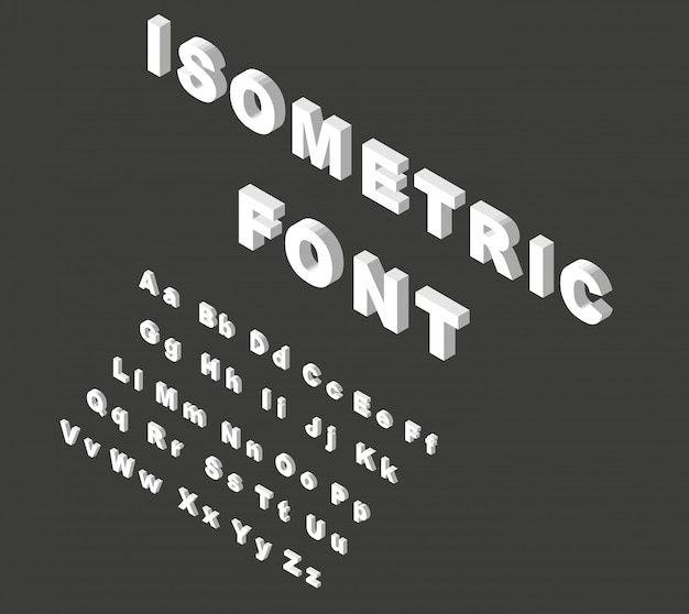 White isometric font alphabet.